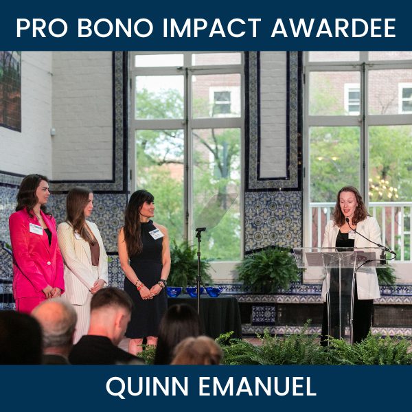 Pro Bono Impact Awardee Quinn Emanuel gives remarks at Standing With Immigrants 2024.